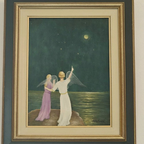 Oil painting The Guardian Angel on canvas, like new