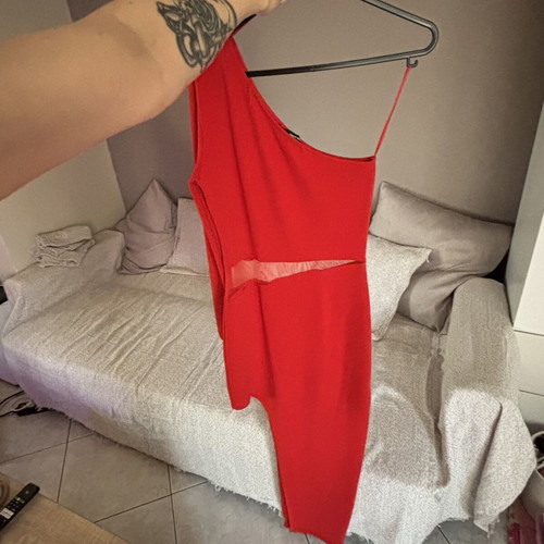Tally Weijl red long dress with side slit and one long sleeve