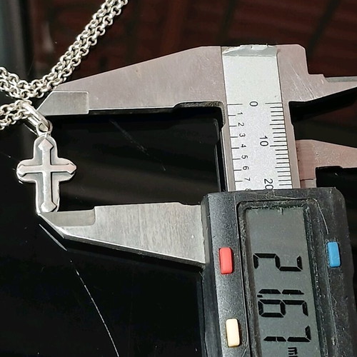 Silver cross with chain used, 925 chain, 950 cross