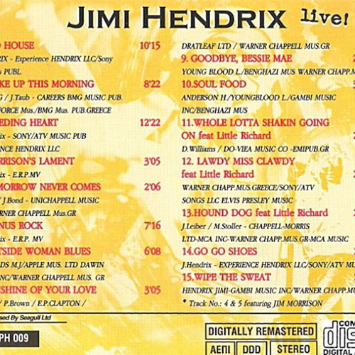Jimi Hendrix Live CD new, special guest Jim Morrison