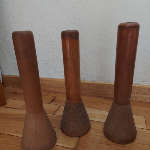 Wooden vintage textile spools used, pack of 3