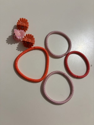 Set of hair ties and clips new, red and pink