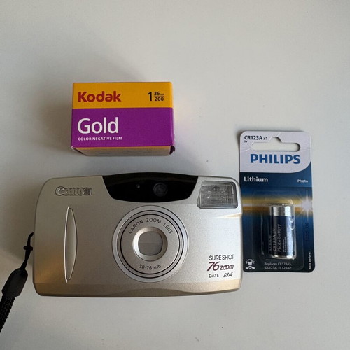 Canon Sure Shot 76 Zoom Date AF film camera with Kodak Gold and Philips battery