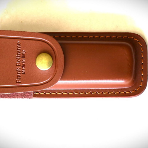 Italian Frank Bertame folding pocket knife with teak wood handle and leather sheath new