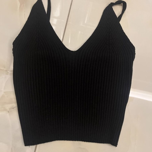 Black ribbed knit top with straps, like new, size S