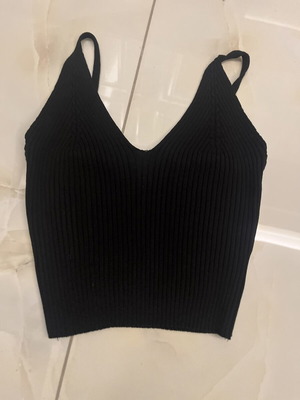Black ribbed knit top with straps, like new, size S