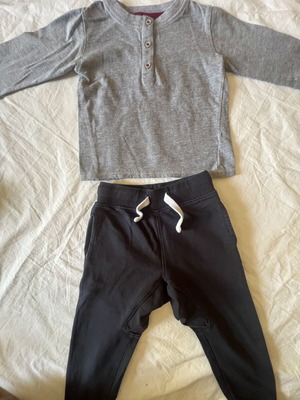 Boy's outfit used, size 12-18 months, dark blue pants and grey shirt