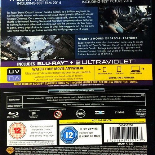 Gravity Blu-Ray used sci-fi thriller movie with English subtitles