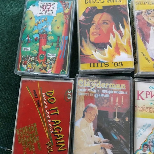 Audio cassette tapes used, set of 11 with pop-folk and disco