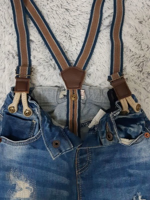 Baby denim pants with suspenders used, 12-18 months, 98% cotton