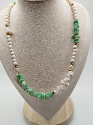 Handmade necklace with shell, howlite, pearl, hematite, and stainless steel new