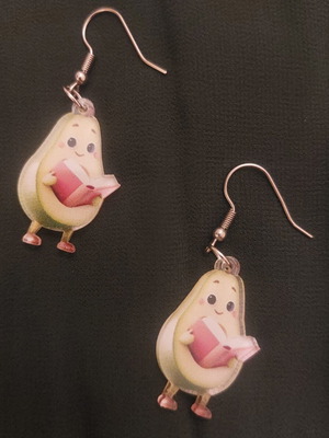 Avocado Earrings with Book Design like new, colorful
