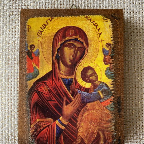 Vintage collectible authentic wooden icon Panagia Kanala like new