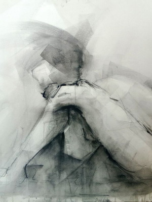 Female nude charcoal and ink drawing 2010