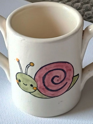 Toddlers mug snail, new, hand painted earthenware