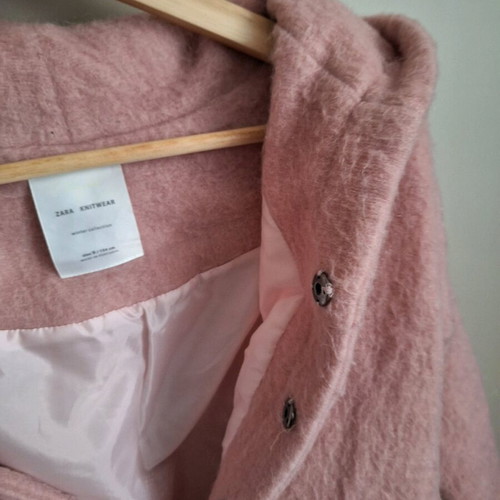 Zara coat girl 9 years 134 cm used, pink with hood and pockets