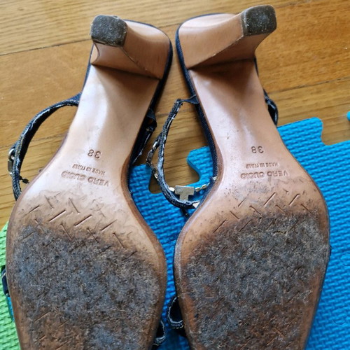 Charalas denim sandal used, size 38, 9 cm heel