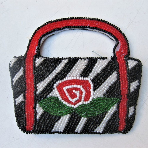 Beaded wallet used, handmade with rose design