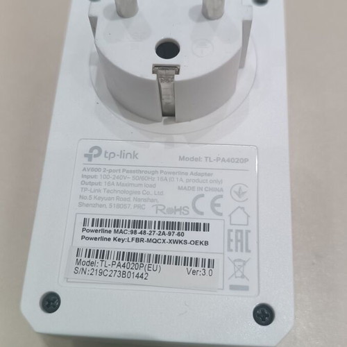 TP-LINK AV600 Powerline Extender TL-WPA4220 used with TL-PA4020P master