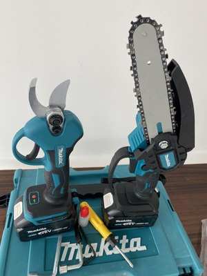 Makita комплект 2в1 акумулаторна лозарска ножица и мини трион нов