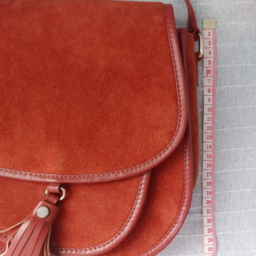 Asos leather shoulder bag, red-brown with tassel