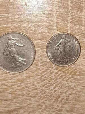 French coins used, 1 Franc (1978) and 1/2 Franc (1974)