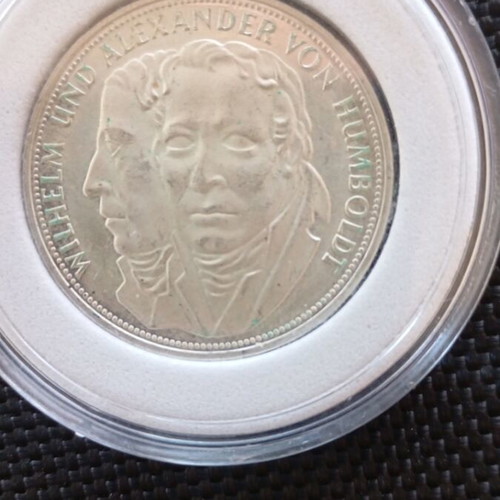Silver mark Germany 1967 like new, 200 years Wilhelm and Alexander Humboldt