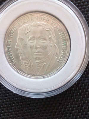 Silver mark Germany 1967 like new, 200 years Wilhelm and Alexander Humboldt