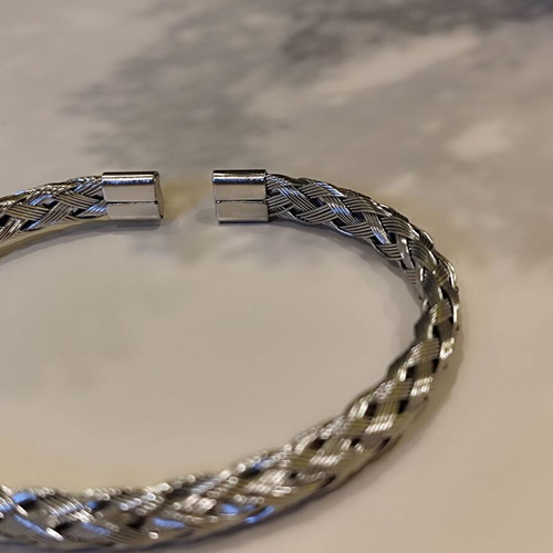 Braided chain silver tone bracelet, women's unisex