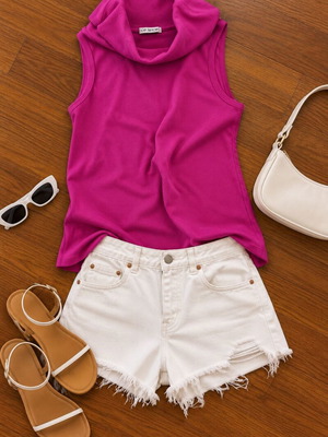 Topshop sleeveless top new with Zara white denim shorts size small 36