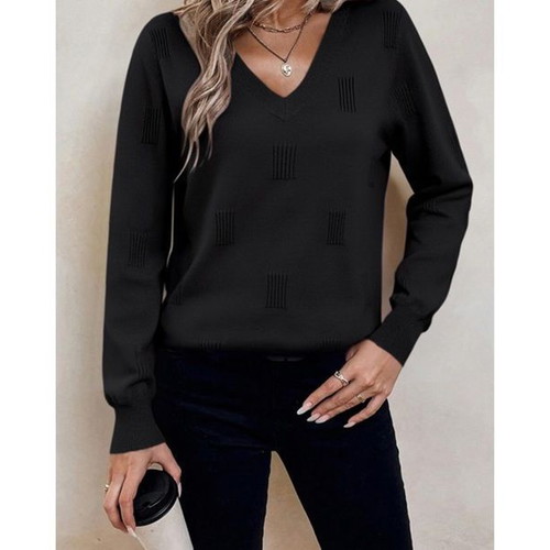 Zeagoo women's knitted sweater with V-neck and long sleeves, size M