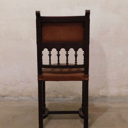Carved chair with leather seat like new, French made
