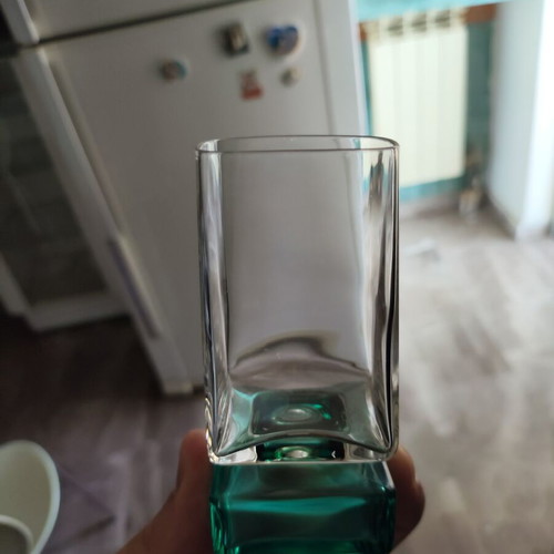 Vintage shot glass set of 6 with green base, Mid-Century Modern