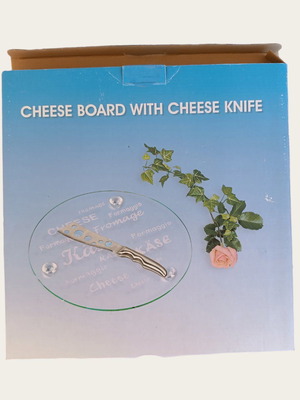 Cheese board γυάλινο με μαχαίρι καινούριο