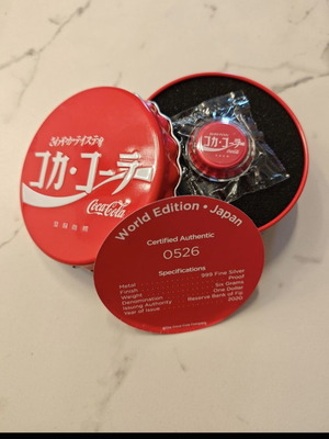 Fiji Coca-Cola Japan Logo Edition $1 Silver Coin 2020, bottle cap proof