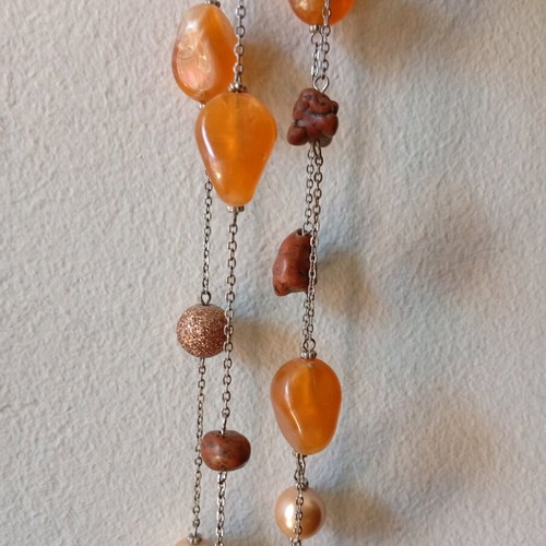 Necklace 79cm like new, long multilayer with agate and amber