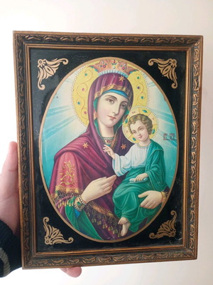 Panagia Vrefokratousa wooden framed icon used with glass