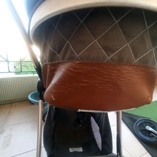 Multifunctional stroller used, foldable in two parts, beige brown gold