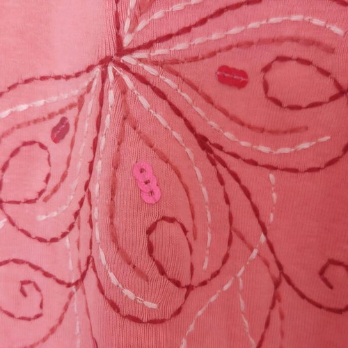Papaya Clothing short-sleeve blouse used, coral with embroidered designs, 4XL