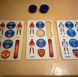 Subbuteo δυσδιαστατες κάρτες παιχτών Arsenal Manchester United Valencia.