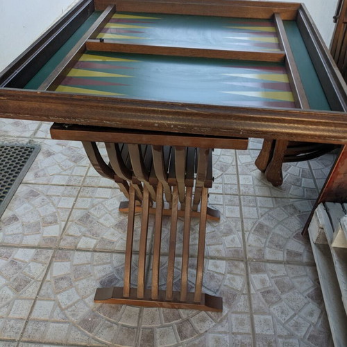 Savonarola game table used, wooden, foldable base