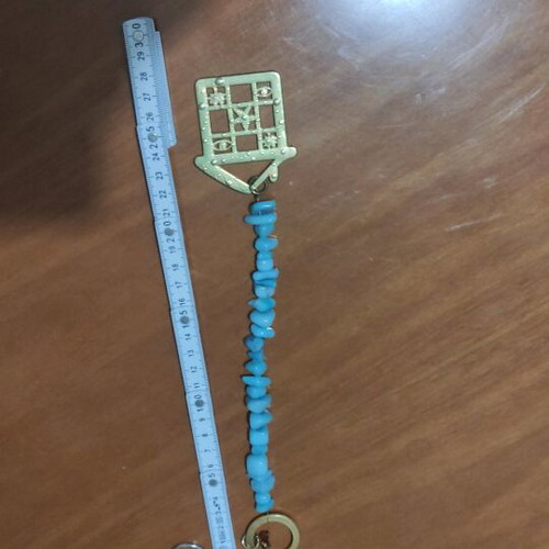 Home or car charm with real sea blue stones in gold metal house like new