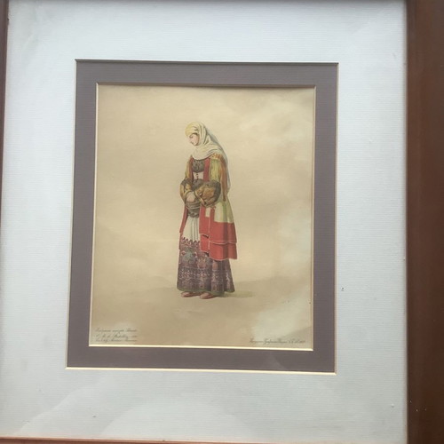Chromolithograph of traditional Athens costume used, framed 45x50cm