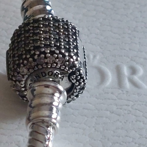 Pandora bracelet size 18 cm with pave stone clasp, silver