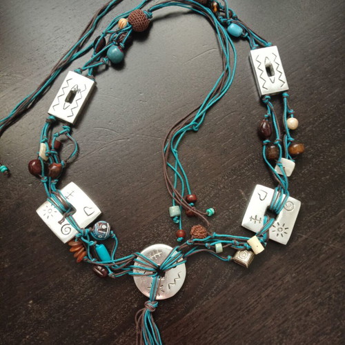 Belt with cords, beads and metal elements like new, adjustable 1.28cm