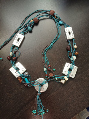 Belt with cords, beads and metal elements like new, adjustable 1.28cm