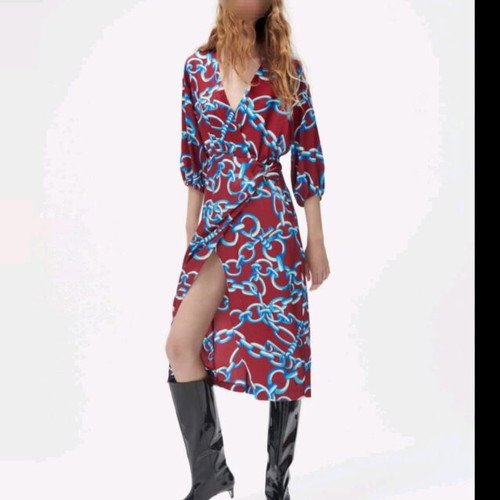Zara dress new, burgundy with blue, size S-M