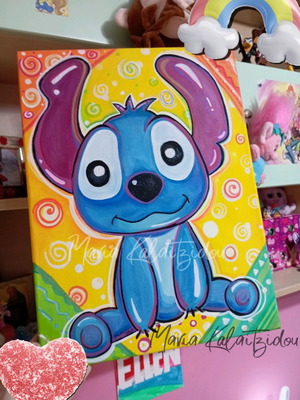 Stitch painting 30x40cm acrylic and markers new