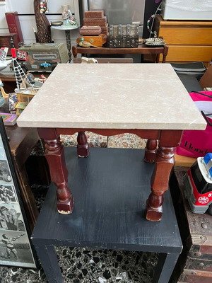 Square wooden coffee table with marble base like new