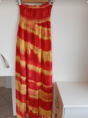 Maxi strapless dress like new, yellow and orange